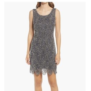 Pizarro Nights Carbon  Beaded Cocktail Dress Size 12 NWT